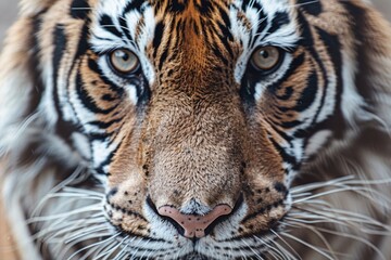 Obraz premium Close-up shot of a tiger's face with a blurry background