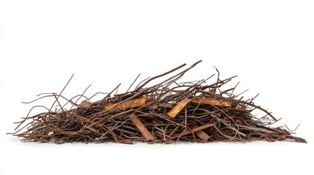 A pile of rusty metal scraps, isolated on a white background. The texture and color create a rustic, industrial feel.
