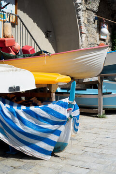 Boats in the street of Manarola, Cinque Terre, Italy