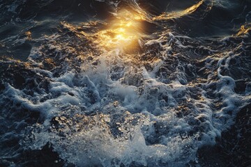 A close-up view of ocean waves crashing against the shore