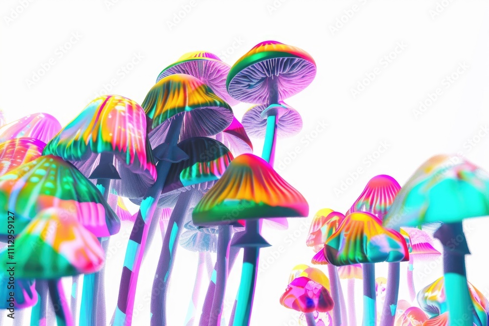 Poster A cluster of brightly colored fungi stacked on top of one another