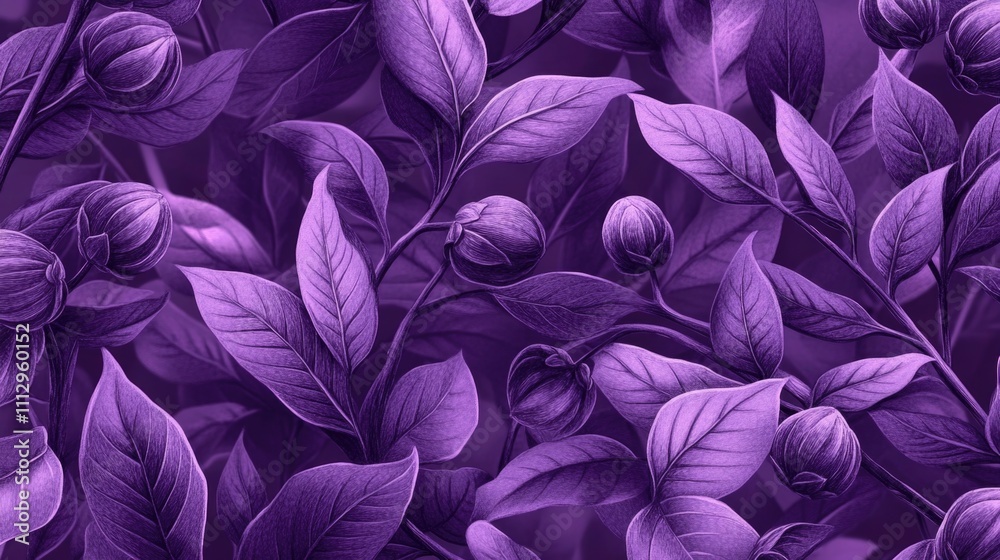 Poster a detailed shot of a cluster of deep purple leaves with intricate veins and texture