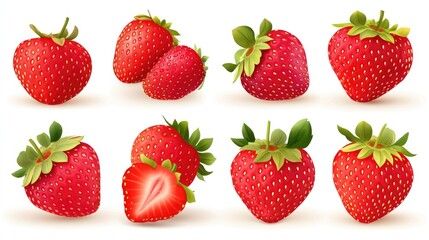 Fresh strawberries arranged on a clean white surface
