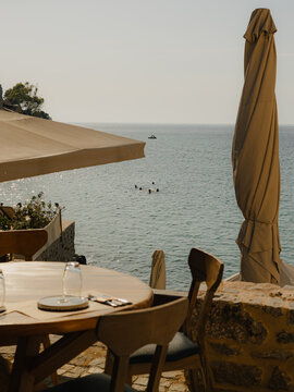 A restaurant with an ocean view in Greece