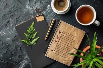 New year resolution list for 2025 written on a black surface with coffee. Generative AI