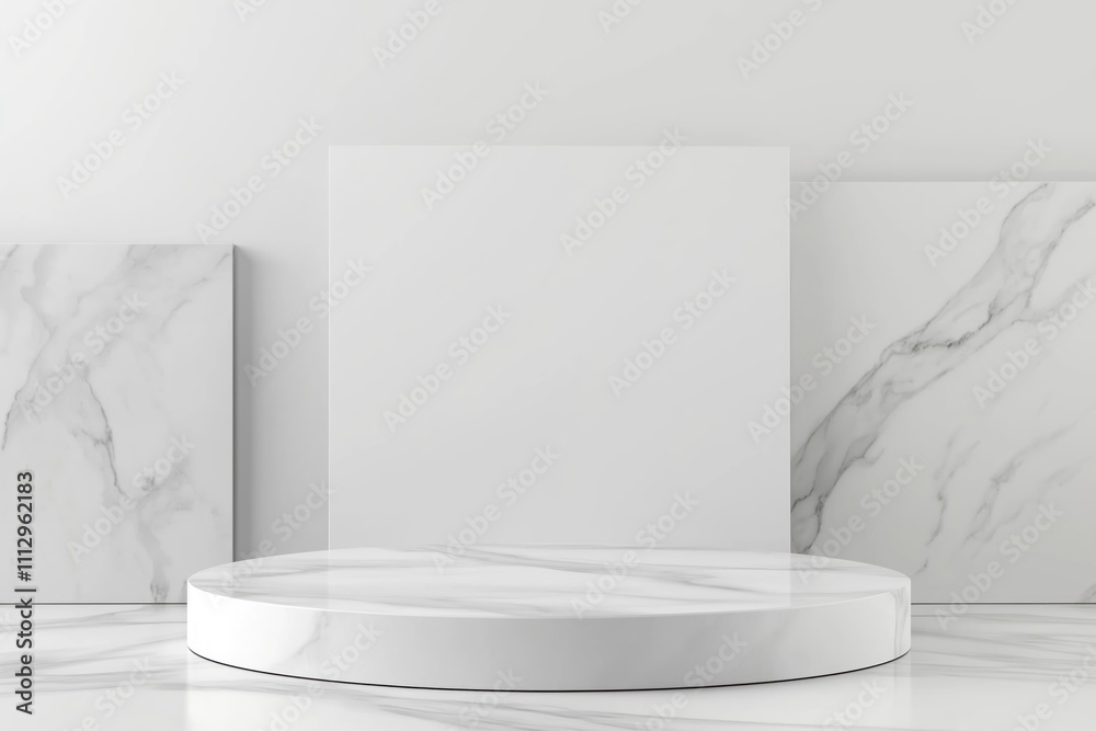 Aufkleber empty white marble podium in minimalist scene. blank display platform for product presentation. mode