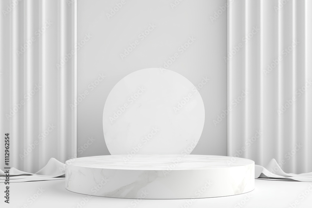 Aufkleber white marble pedestal for product display. minimalist scene with simple geometric shapes. blank show