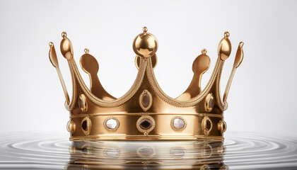 Royal gold crown with elegance floating on white