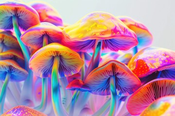 A selection of vibrant mushrooms arranged on a table, great for food or decoration scenes