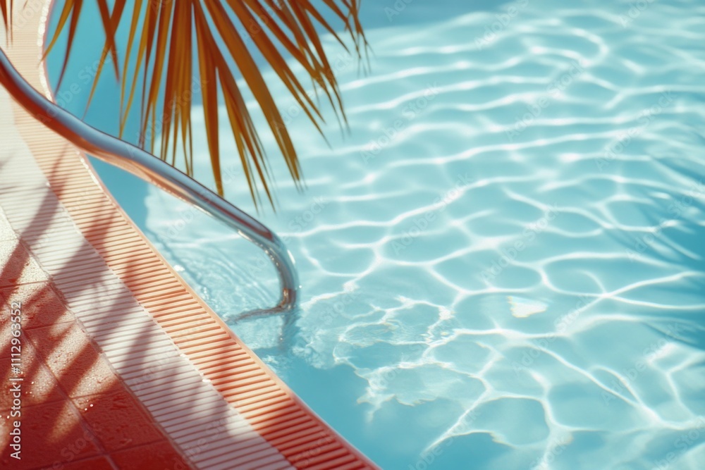 Poster A tranquil pool scene with a palm tree in the background