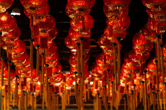 Red Chinese Lanterns in a temple