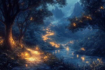 Fototapeta premium sky with stars and clouds and forest