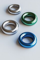 A group of four rings sits on top of a table, great for jewelry display or decoration