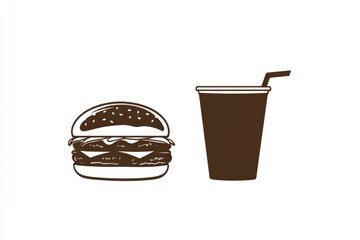 A hamburger and drink on a clean white background