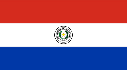 Paraguay flag in official colors, dimensions and aspect ratio. Vector flag symbolizing national pride, identity, heritage, patriotism and authority