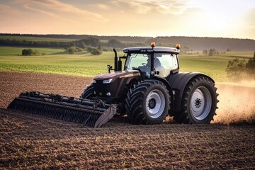 Fototapeta premium Agricultural equipment in action, suitable for farm or rural landscape photos