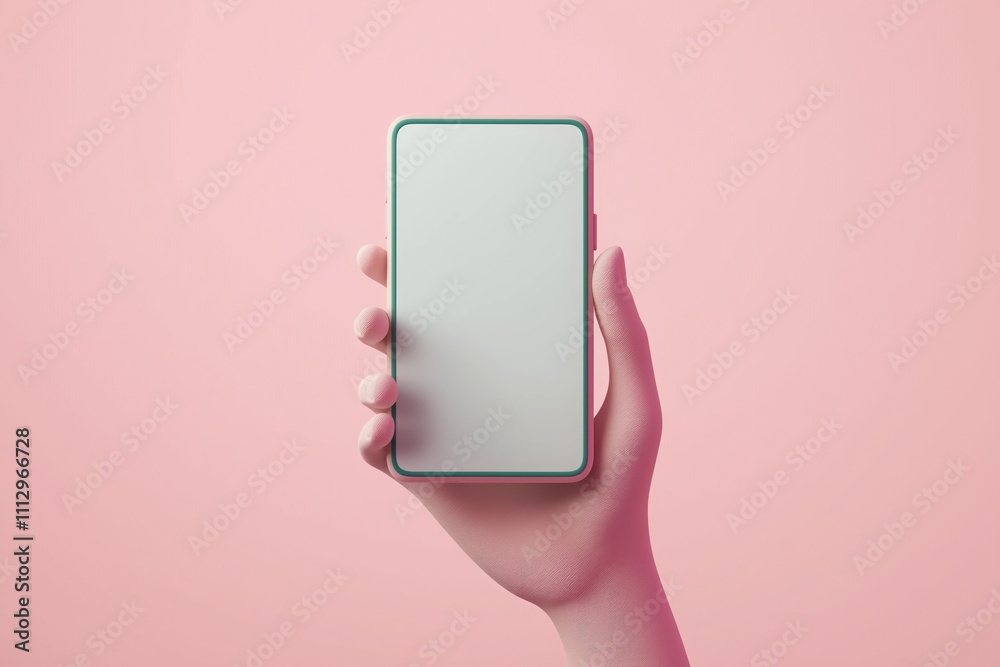 Poster minimalist 3d render of hand holding modern smartphone. empty screen provides blank space for mockup