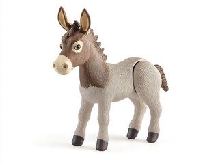 Fototapeta premium Toy donkey isolated on white background. Animal figurine for kids. Playful farm animal. Cute farm toy. Educational toy for children. Imaginative play item. Perfect for gift collection. Great for kids