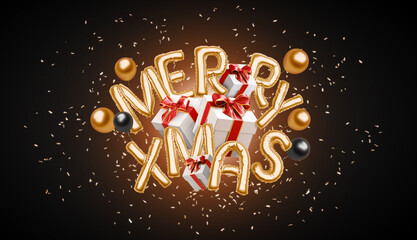 Decorative inflated foil balloon 2025 merry xmas font, black background © Alexandr Bognat