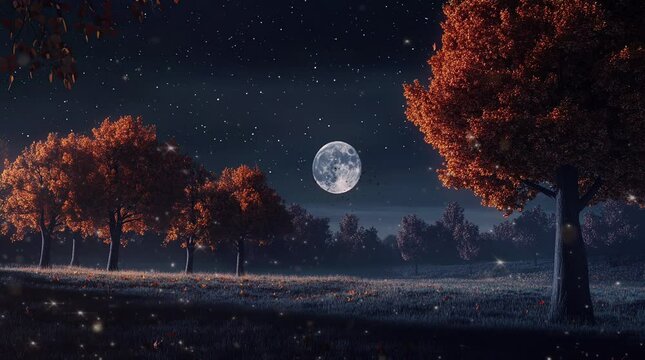 Serene lush lake landscape illuminated by bright full moon at night
Seamless looping 4k time-lapse virtual video animation Generated AI
