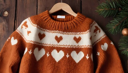 Cozy knit scandinavian pattern featuring trees and hearts in warm tones