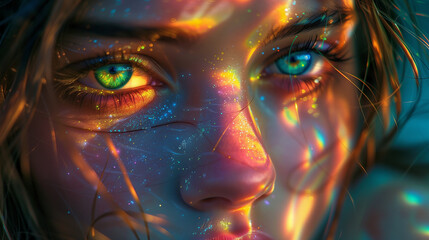 Close-up of a beautiful eyes of a girl with glitter.