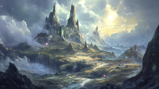 Mystical fantasy castle in a valley beneath an overcast dramatic sky
Seamless looping 4k time-lapse virtual video animation Generated AI