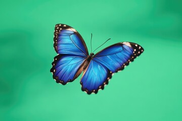 Obraz premium A blue butterfly soaring through the air