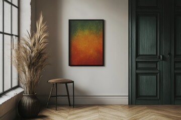 Fototapeta premium Vibrant abstract artwork displayed in a modern living space with natural elements