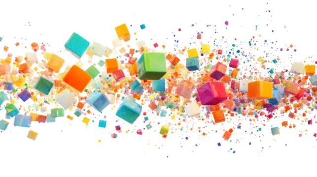 Cascading burst of colorful geometric shapes transparent background - Powered by Adobe