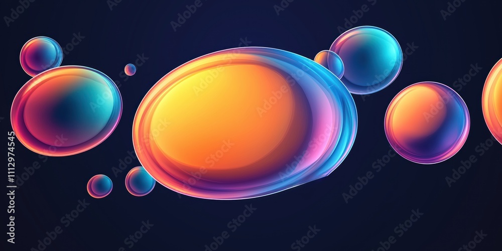 Aufkleber Abstract design with colorful spheres. Geometric shapes in vivid hues. Modern, dynamic forms. Floating objects. Futuristic concept. Ideal for tech background. Creative project. Visually striking