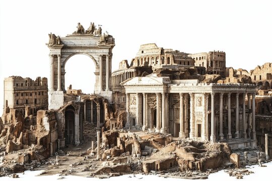 Ancient ruins: columns, arches, and crumbled walls.