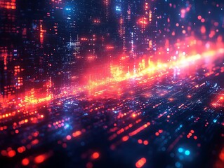 Fototapeta premium A vibrant, dynamic digital artwork or video game still featuring brightly colored particles, suggestive of data or energy The dense and intricate arrangement of these particles creates the impressio