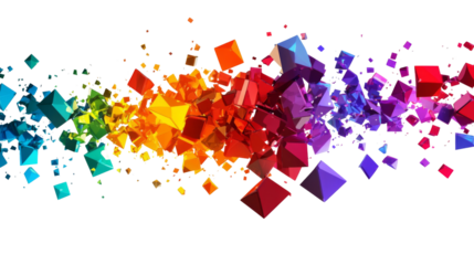 Cascading burst of colorful geometric shapes transparent background