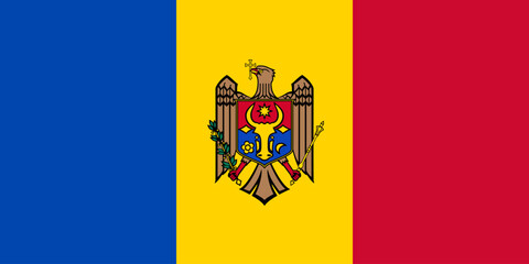 Moldova flag in official colors, dimensions and aspect ratio. Vector flag symbolizing national pride, identity, heritage, patriotism and authority