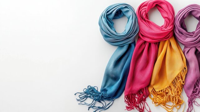 Winter scarves sale banner template showcasing colorful scarves on a clean white background