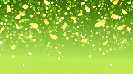 Fototapeta premium Abstract green background with falling yellow petals and bokeh lights, perfect for spring or summer themes, creating a vibrant and cheerful mood.