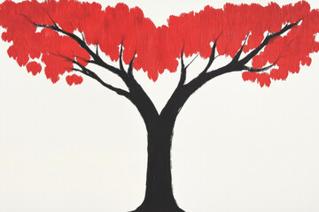 A tree with red leaves and a black trunk