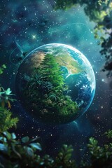Fototapeta premium A photo of the Earth taken at nighttime, showing its illuminated surface