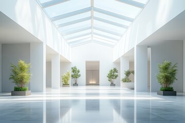 Obraz premium Bright, modern interior space with plants and natural light.