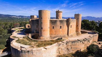  Mallorca (Majorca), Balearic Islands, Spain. high angle drone view of Bellver castle near the city of Palma de Mallorca © Freesurf