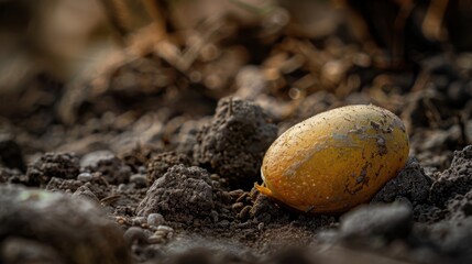 Plant Something Day Ripe mango on soil amidst natural earthy surroundings