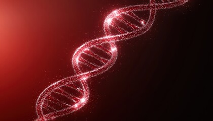 Glowing red dna strand on dark background