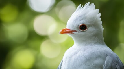 Elegant white bird with crest against a soft green bokeh background