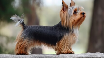 National Puppy Day Adorable yorkshire terrier standing proudly in scenic outdoor setting