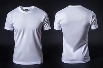 A pair of white t-shirts against a dark background