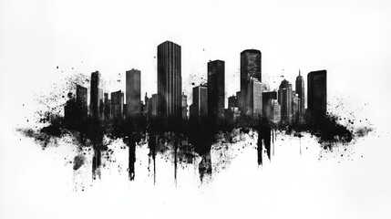 Fototapeta premium A gritty, black-and-white depiction of urban skylines with a grunge aesthetic.