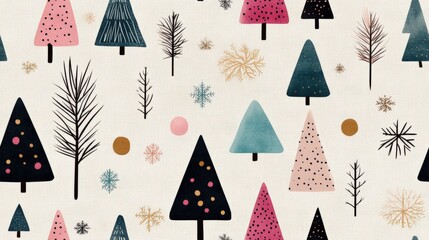 colorful art illustration of a Christmas tree, Christmas trees pattern tile, gift wrapping or New Year card