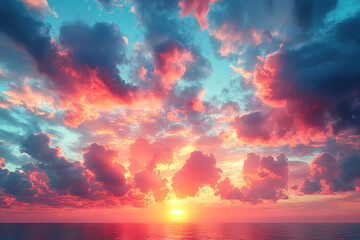 Vibrant Sunset Sky Over Calm Ocean Water