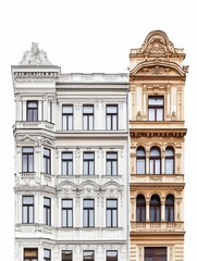 Obraz premium Ornate building facades, before and after restoration.